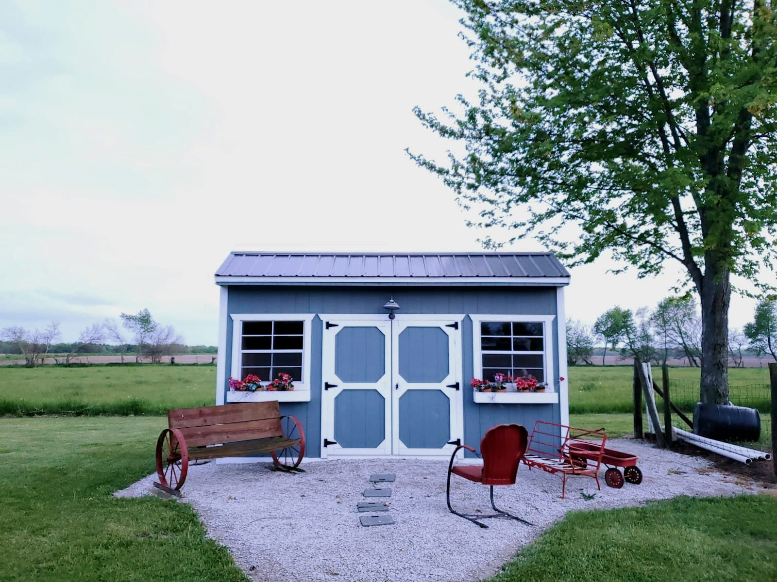 Gartenhaus auf einer Wiese, typischer Ort für Wespennester und Mäuse